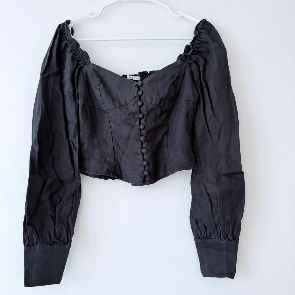 Reformation Hogan Long Sleeve Linen Top Black Size XS / 0